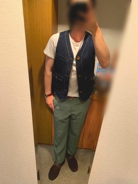 「Pherrow's（フェローズ）のアイテム（ベスト）」を使った、ウェルカム【相互】さん（メンズ・175cm）の夏コーディネート