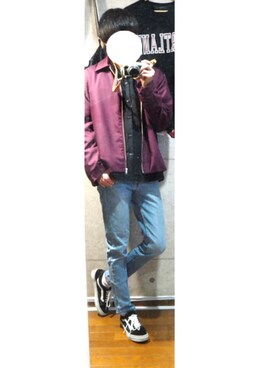 「HARE（ハレ）の【吸水速乾&通気性/WEB限定アイテム】COOLMAXデニムスキニー(HARE)（デニムパンツ）」を使った、わたがしさん（メンズ・176cm）の春コーディネート