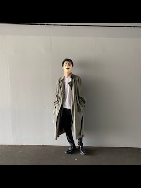 「usedのアイテム（トレンチコート、ベージュ系）」を使った、feeiさん（メンズ・181cm）の春コーディネート