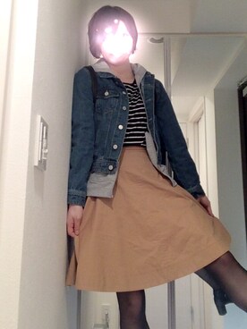 「GRL（グレイル）のアイテム（デニムジャケット）」を使った、ここやまさん（レディース・161cm）の冬コーディネート