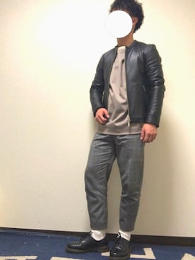 「アイテム（ライダースジャケット）」を使った、shaさん（メンズ・160cm・10代）の冬コーディネート