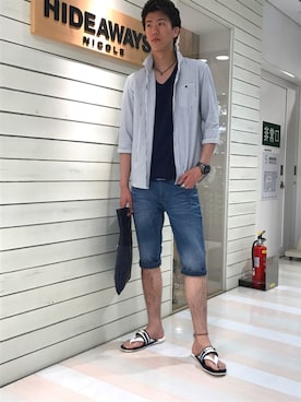 HIDEAWAYS g+天神コア店さん（メンズ・183cm）の夏コーディネート