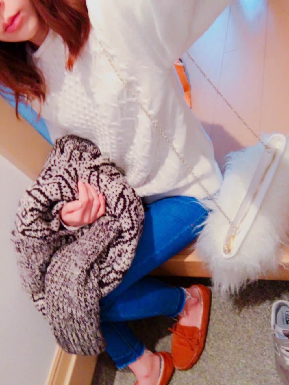 「映画、ドラえもん、もこもこ、冬コーデ、GU、H&M、やすかわ、プチプラ、ららぽーと」｜「GUのアイテム（ニット/セーター、ホワイト系）」を使った、Miki ◡̈⃝⋆*さん（レディース・155cm）の春コーディネートの1枚目の写真