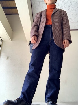 「ハイウエストストレートジーンズ」｜りこさん（レディース・162cm）の冬コーディネート