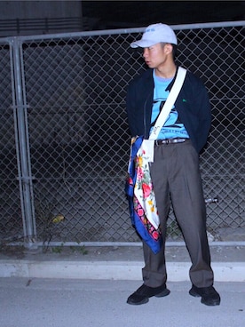 「Rick Owens（リックオウエンス）のアイテム（帽子）」を使った、米麹さん（メンズ・170cm）の秋コーディネート