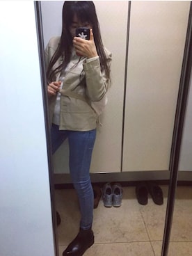「Handmade（ハンドメイド）のアイテム（バッグ、ベージュ系）」を使った、gu_bebeさん（レディース・155cm）の春コーディネート