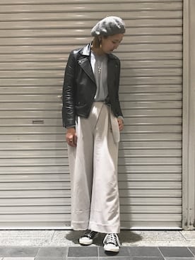 「STUDIOUS（ステュディオス）のアイテム（ライダースジャケット）」を使った、TOMOMIさん（レディース・168cm）の冬コーディネート