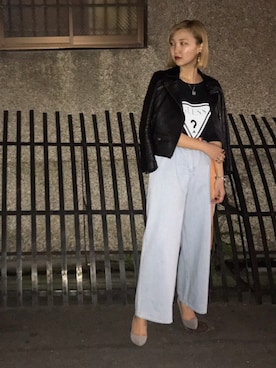 「STUDIOUS（ステュディオス）のアイテム（ライダースジャケット）」を使った、TOMOMIさん（レディース・168cm）の冬コーディネート