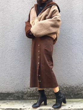 「ジップブルゾン」｜「アイテム（スウェット）」を使った、TOMOMIさん（レディース・167cm）の冬コーディネート