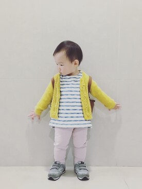 「無印良品（ムジルシリョウヒン）のアイテム（トップス、ブルー系）」を使った、Hallie.Hさん（キッズ）の冬コーディネート