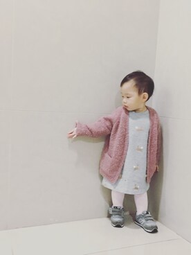 「ZARA KIDSのアイテム（ジャケット/アウター、ピンク系）」を使った、Hallie.Hさん（キッズ）の冬コーディネート
