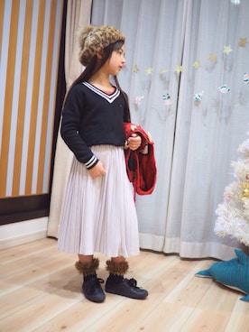 「ROPE' PICNIC（ロペピクニック）のアイテム（その他シューズ）」を使った、ゆづさん（キッズ・120cm）の冬コーディネート