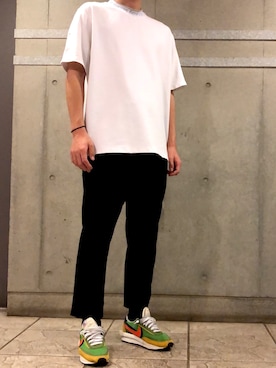 「Acne Studios（アクネストゥディオズ）のAcne Studios Extorr Logo-Print Stretch-Jersey T-Shirt（Tシャツ/カットソー、ホワイト系）」を使った、shionさん（メンズ・177cm）の秋コーディネート