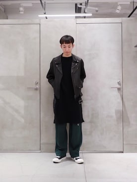 「MONKEY TIME（モンキータイム）のアイテム（ライダースジャケット）」を使った、Yusuke Takeiさん（メンズ・175cm）の冬コーディネート