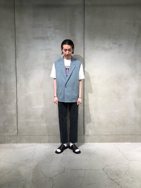 「MONKEY TIME（モンキータイム）の＜monkey time＞ DENIM CUT OFF TROUSER/カットオフデニムパンツ（デニムパンツ、グレー系）」を使った、Yusuke Takeiさん（メンズ・175cm）の春コーディネート