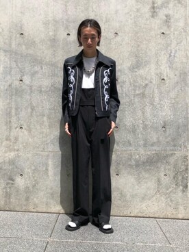 「MONKEY TIME（モンキータイム）の＜monkey time＞ renu TRO HI-WAIST SPDR PANTS/ハイウエストパンツ（その他パンツ、ブラック系）」を使った、Yusuke Takeiさん（メンズ・175cm）の春コーディネート