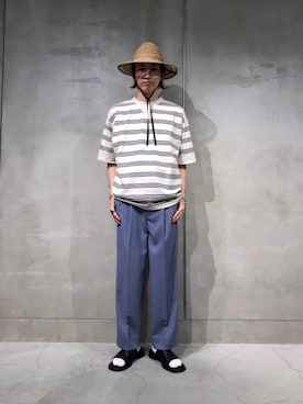「MONKEY TIME（モンキータイム）の＜monkey time＞ renu TRO WIDE 1P PANTS/ワイドパンツ（スラックス、パープル系）」を使った、Yusuke Takeiさん（メンズ・175cm）の春コーディネート