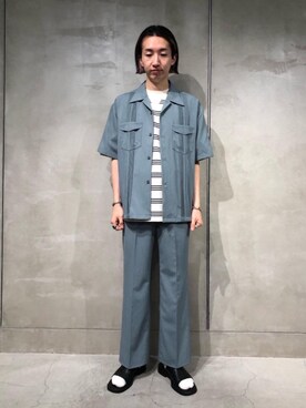 「MONKEY TIME（モンキータイム）の＜monkey time＞ renu TRO BOOT CUT TRSR/ブーツカットパンツ（その他パンツ、ブルー系）」を使った、Yusuke Takeiさん（メンズ・175cm）の春コーディネート