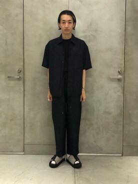 「MONKEY TIME（モンキータイム）の＜monkey time＞ PE JQD WIDE EASY/イージーパンツ（その他パンツ、ブルー系）」を使った、Yusuke Takeiさん（メンズ・175cm）の春コーディネート