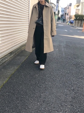 「SLICK（スリック）のアイテム（ステンカラーコート）」を使った、にしむら ゆきさん（レディース・156cm）の冬コーディネート