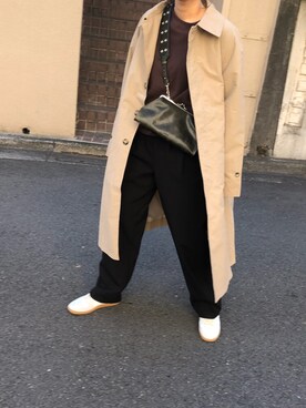 「SLICK（スリック）のアイテム（ステンカラーコート）」を使った、にしむら ゆきさん（レディース・156cm）の冬コーディネート