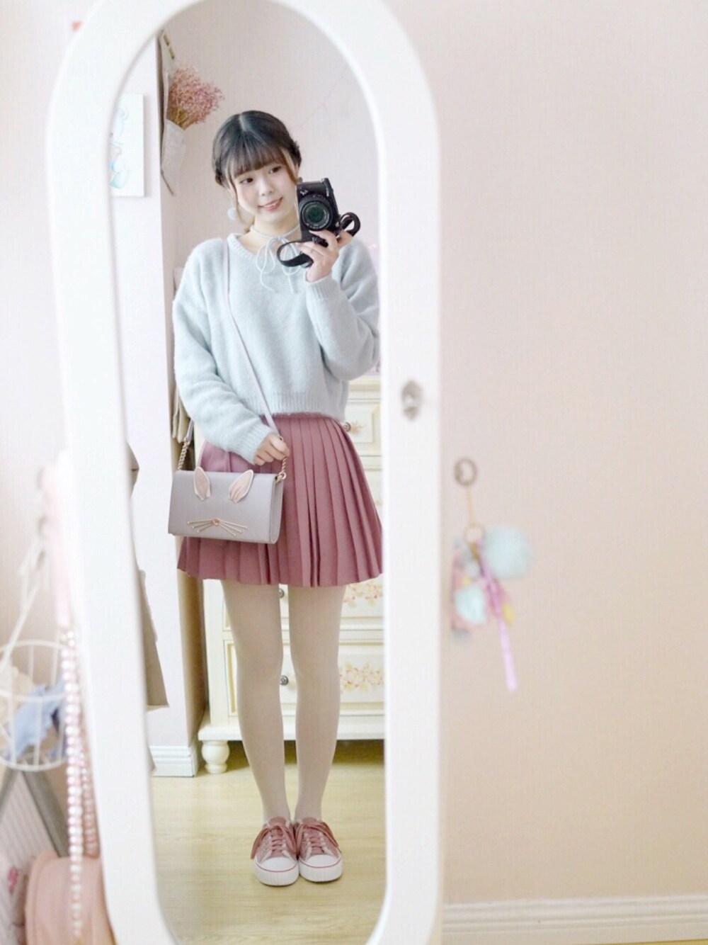 「merry jennyのアイテム（ニット/セーター、ブルー系）」を使った、_小白菜さん（レディース・165cm）の冬コーディネートの1枚目の写真
