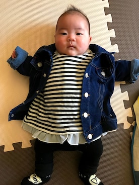 「赤ちゃん」｜「アイテム（デニムジャケット）」を使った、riiano◡̈⃝︎⋆︎*さん（キッズ・60cm）の冬コーディネート