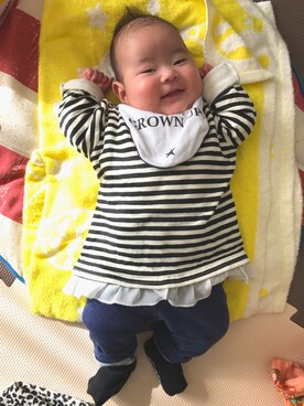「赤ちゃん」｜「アイテム（デニムジャケット）」を使った、riiano◡̈⃝︎⋆︎*さん（キッズ・60cm）の冬コーディネート