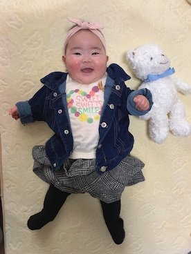 「アイテム（スカート）」を使った、riiano◡̈⃝︎⋆︎*さん（キッズ・60cm）の春コーディネート