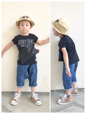 「allstar」｜「アイテム（Tシャツ/カットソー）」を使った、neuneuneuさん（キッズ・100cm）の夏コーディネート
