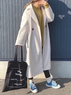 「アイテム（チェスターコート、ホワイト系）」を使った、nonさん（レディース・163cm）の冬コーディネート