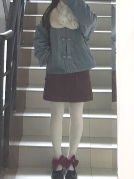 「merry jenny（メリージェニー）のアイテム（ノーカラージャケット）」を使った、鱼苗鱼苗鱼苗さん（レディース・155cm）の冬コーディネート