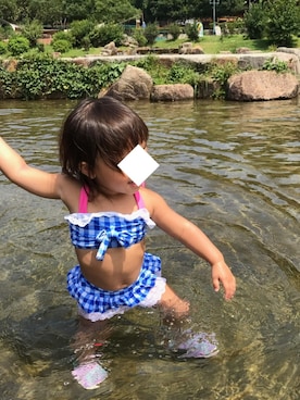 「韓国子供服のアイテム（水着、ブルー系）」を使った、あさchocoさん（レディース）の秋コーディネート
