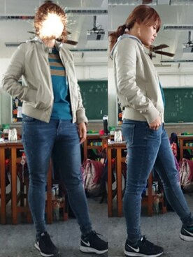 「NET（ネット）のアイテム（ライダースジャケット）」を使った、yungさん（レディース・160cm）の秋コーディネート