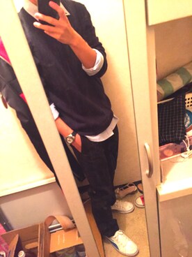 「Right-on（ライトオン）のアイテム（ニット/セーター、ブラック系）」を使った、yuuさん（メンズ・173cm）の冬コーディネート