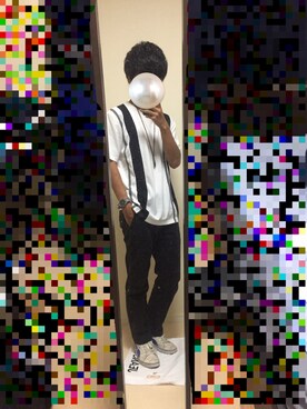 「JEANS MATE（ジーンズメイト）のアイテム（Tシャツ/カットソー、ホワイト系）」を使った、yuuさん（メンズ・173cm）の夏コーディネート
