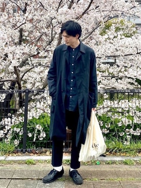 「花見」｜「アイテム（ステンカラーコート）」を使った、kojikedさん（メンズ・178cm）の春コーディネート