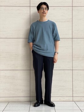 「BEAUTY&YOUTH UNITED ARROWS（ビューティーアンドユースユナイテッドアローズ）のBY ギザコットン スライド ニット Tシャツ（Tシャツ/カットソー、グリーン系）」を使った、Shouichi Yokoyamaさん（メンズ・178cm）の夏コーディネート