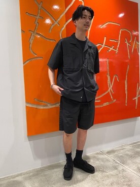 「WILD THINGS（ワイルドシングス）の【別注】 ＜WILD THINGS（ワイルドシングス）＞ SS CAMP SHIRTS/シャツ（シャツ/ブラウス、ブラック系）」を使った、Shouichi Yokoyamaさん（メンズ・178cm）の夏コーディネート