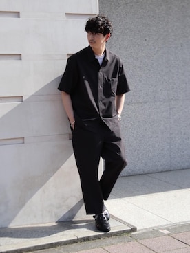 「BEAUTY&YOUTH UNITED ARROWS（ビューティーアンドユースユナイテッドアローズ）のBY KOMATSU PACK ワイドフォルム ショートスリーブ シャツ 【セットアップ対応】（シャツ/ブラウス、グレー系）」を使った、Shouichi Yokoyamaさん（メンズ・178cm）の春コーディネート