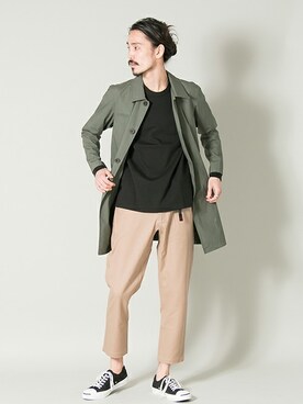 「グラミチ」｜「アイテム（ステンカラーコート）」を使った、otsukiさん（メンズ・184cm）の春コーディネート