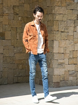 「REPRODUCTION OF FOUND（リプロダクションオブファウンド）のRED SEAM　別注 GERMAN TRAINER（スニーカー）」を使った、otsukiさん（メンズ・184cm）の春コーディネート