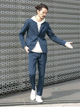 「REPRODUCTION OF FOUND（リプロダクションオブファウンド）のRED SEAM　別注 GERMAN TRAINER（スニーカー）」を使った、otsukiさん（メンズ・184cm）の春コーディネート