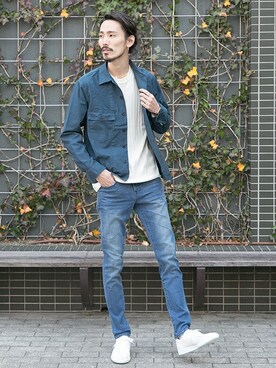 「REPRODUCTION OF FOUND（リプロダクションオブファウンド）のRED SEAM　別注 GERMAN TRAINER（スニーカー）」を使った、otsukiさん（メンズ・184cm）の春コーディネート