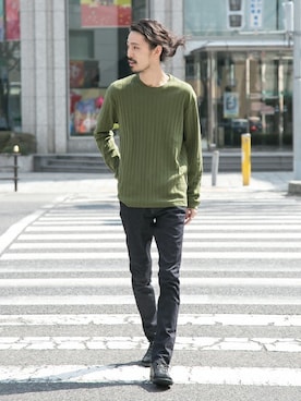 「REPRODUCTION OF FOUND（リプロダクションオブファウンド）のRED SEAM　別注 GERMAN TRAINER（スニーカー）」を使った、otsukiさん（メンズ・184cm）の春コーディネート