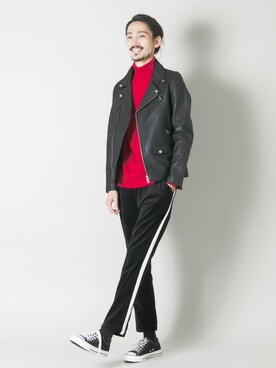 「URBAN RESEARCH（アーバンリサーチ）のアイテム（ライダースジャケット）」を使った、otsukiさん（メンズ・184cm）の秋コーディネート