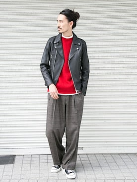 「URBAN RESEARCH（アーバンリサーチ）のアイテム（ライダースジャケット）」を使った、otsukiさん（メンズ・184cm）の秋コーディネート