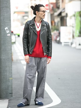 「URBAN RESEARCH（アーバンリサーチ）のアイテム（ライダースジャケット）」を使った、otsukiさん（メンズ・184cm）の秋コーディネート