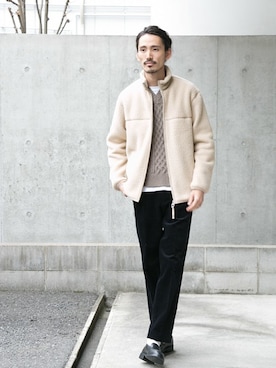 「ケーブルニット」｜「アイテム（ブルゾン）」を使った、otsukiさん（メンズ・184cm）の冬コーディネート