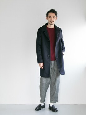 「URBAN RESEARCH（アーバンリサーチ）のアイテム（ステンカラーコート）」を使った、otsukiさん（メンズ・184cm）の冬コーディネート